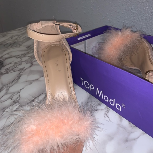 purple fluffy heels